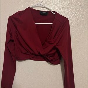 Cider Burgundy Twist Front Crop Top